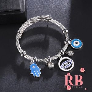 Stainless Steel Palm Evil Eye Bracelet